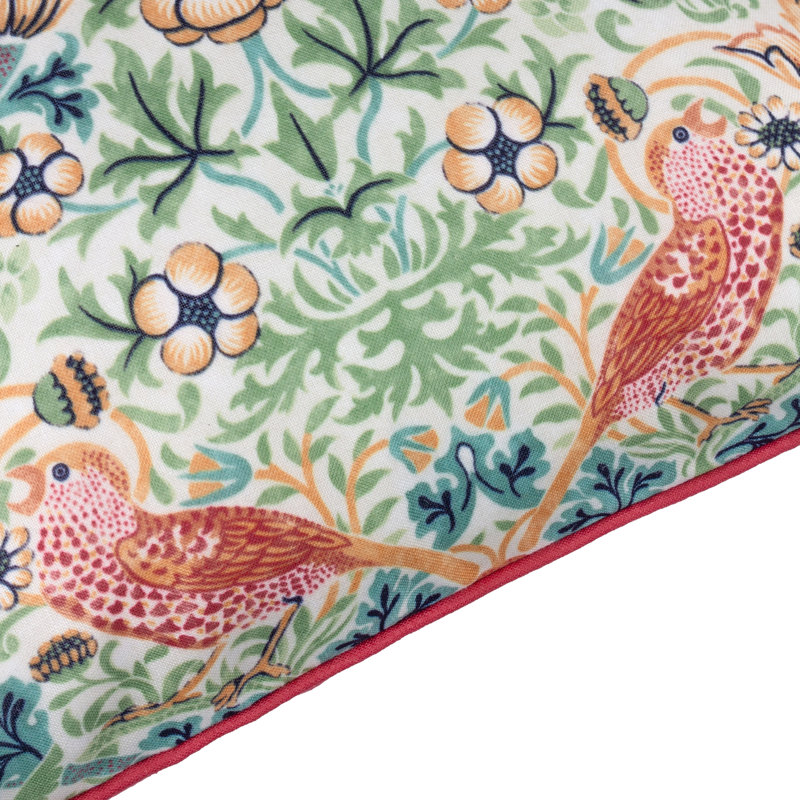Strawberry Thief Indoor / Outdoor Floral Square Cushion, Red/Green