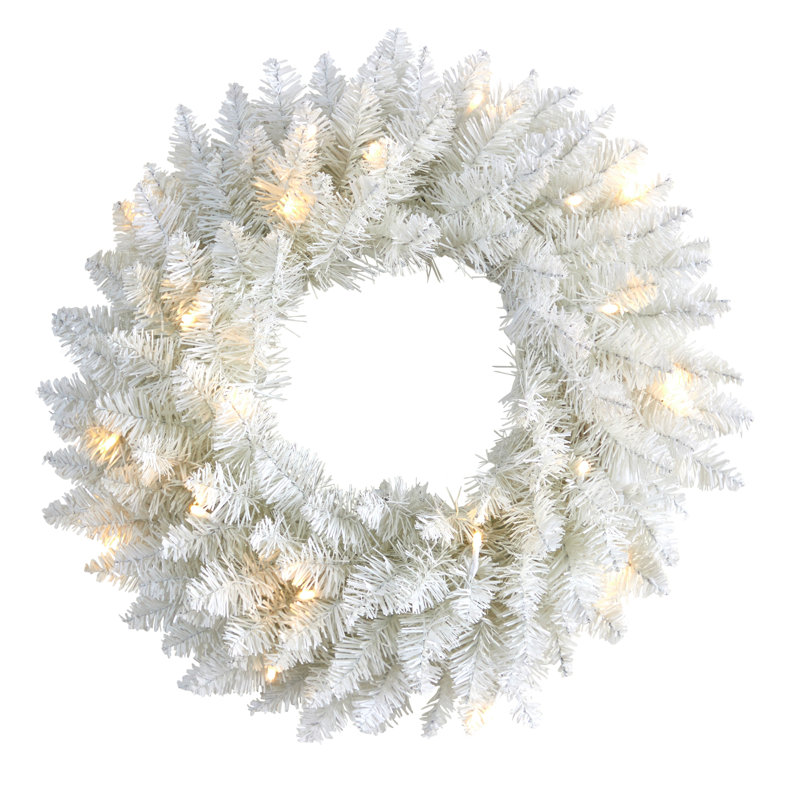 Couronne d'épinette artificielle blanche 18 po pré-éclairée