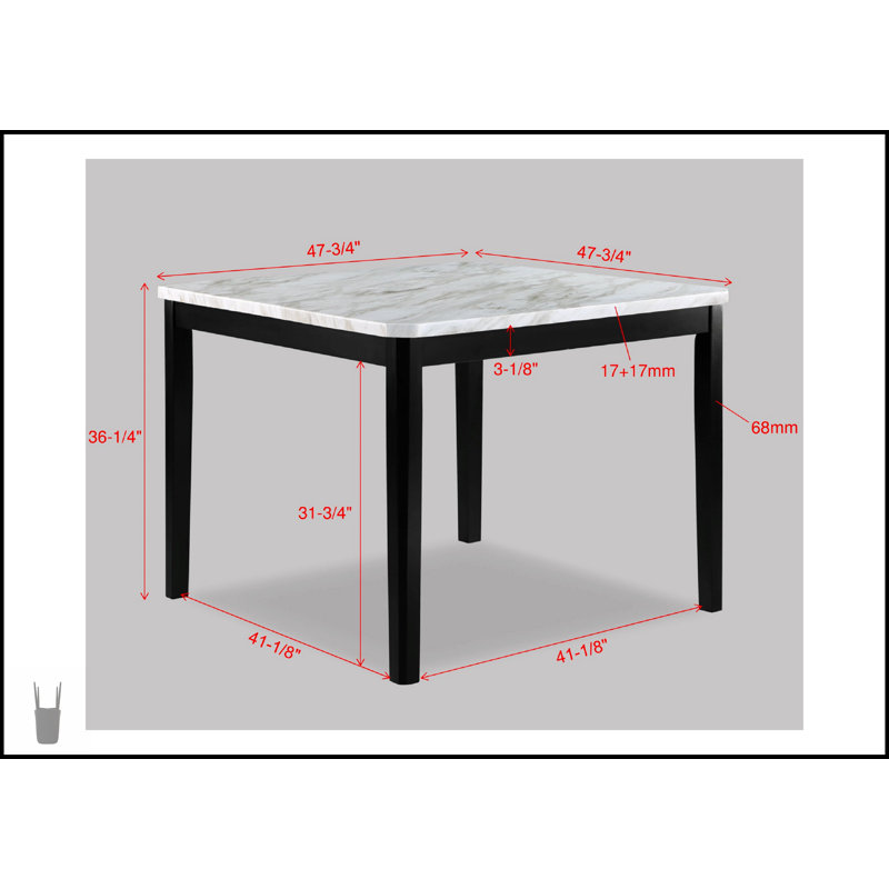 Ensemble de salle à manger 5 pièces à hauteur de comptoir contemporain avec table en faux marbre et chaises rembourrées noires, structure en bois massif pour les cuisines et les salles à manger modernes