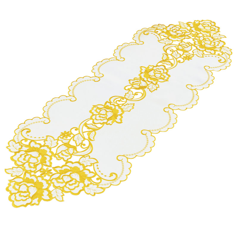 Jolie écharpe brodée rose à découpes, Jaune
