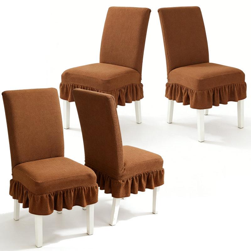 4 PCS Stretch Parsons Dining Chair Covers with Ruffled Skirt, Elastic Slipcovers for High Back Chairs, Wrinkle-Resistant Fabric Protection for Dining Room, Restaurant, Banquet