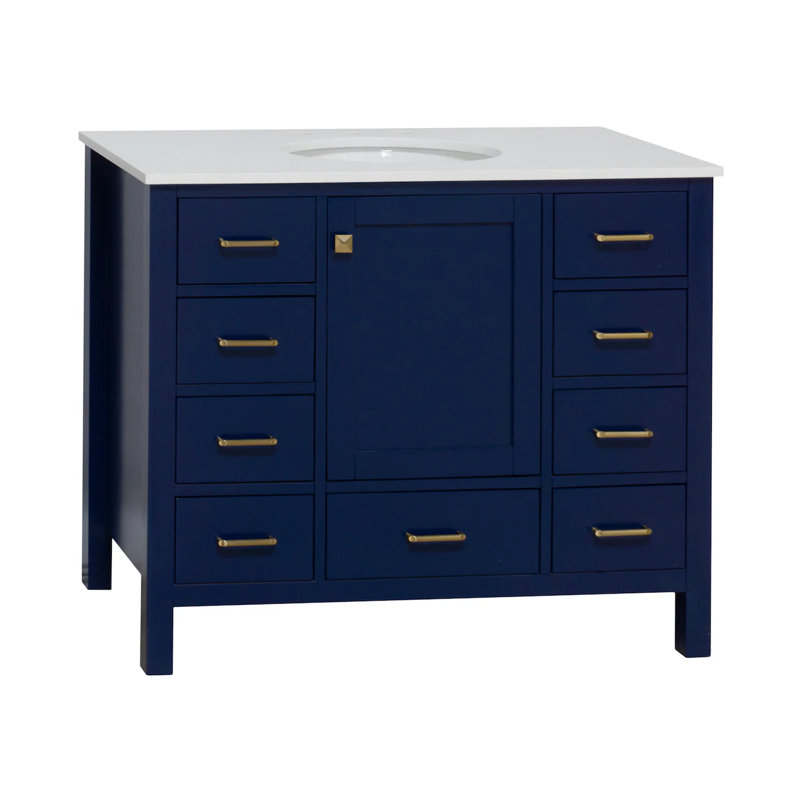 Ensemble de meuble-lavabo simple 42 po Claudett, Bleu royal, Blanc d'ingénierie