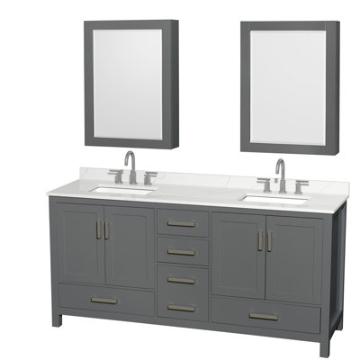 Sheffield 72" Freestanding Double Bathroom Vanity with Quartz Top with Medicine Cabinets