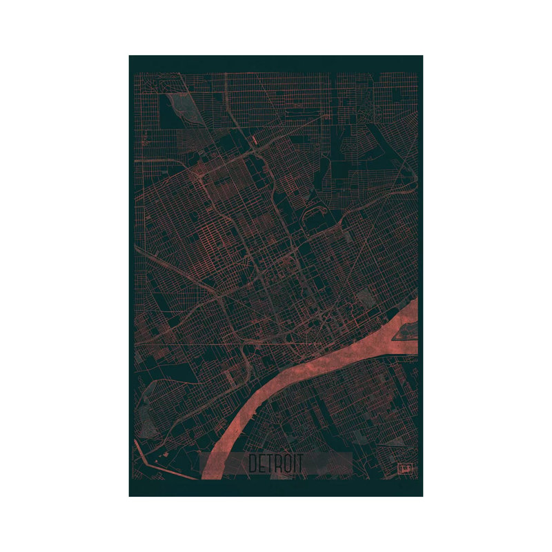 Detroit Infrared Urban Blueprint Map 1 Piece Wrapped Canvas Wall Art, 152.5 cm H x 101.5 cm W