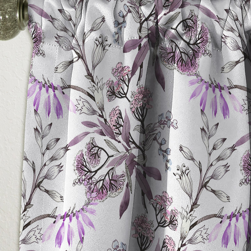 Fleurs mauves dessinées à la main - Rideau en lin, L 52 po x L 84 po