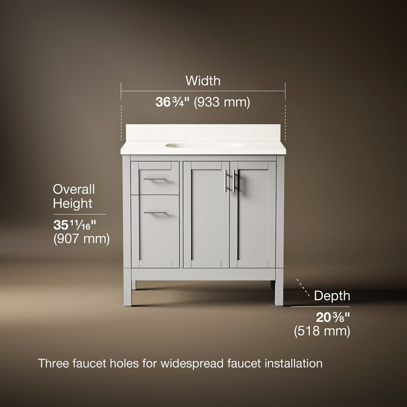 37" Single Bathroom Vanity Set, White, Atmos Gray