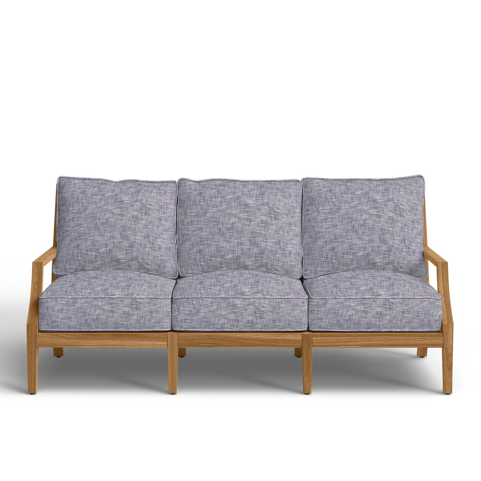 Haley 82" Sunbrella® Patio Sofa, Welt + Standard fill, Frond Chambray, Natural Teak