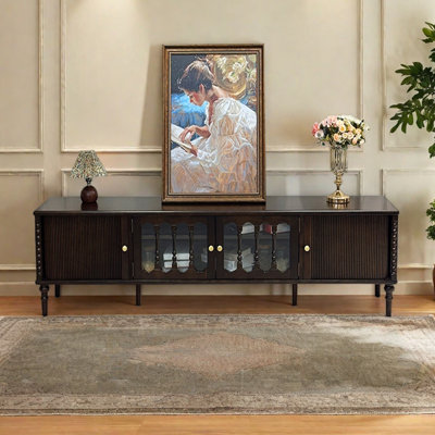 Cherry Wood TV Stand with Multiple Cabinets