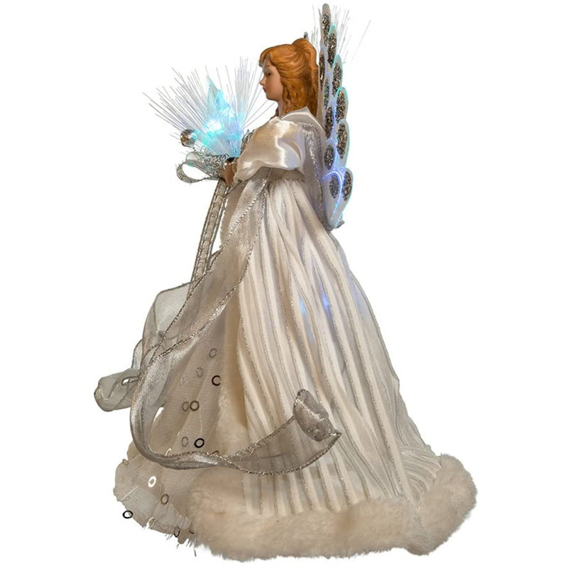 12-Inch White and Silver LED Fiber Optic Angel Tree Topper