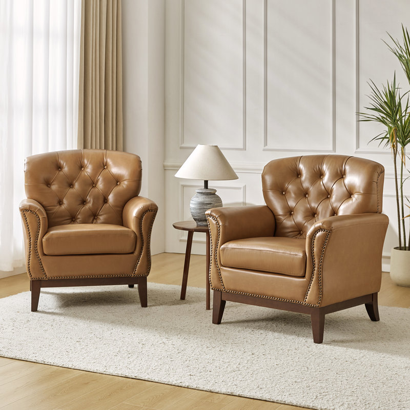 Fauteuil Dilane, Cuir véritable chameau