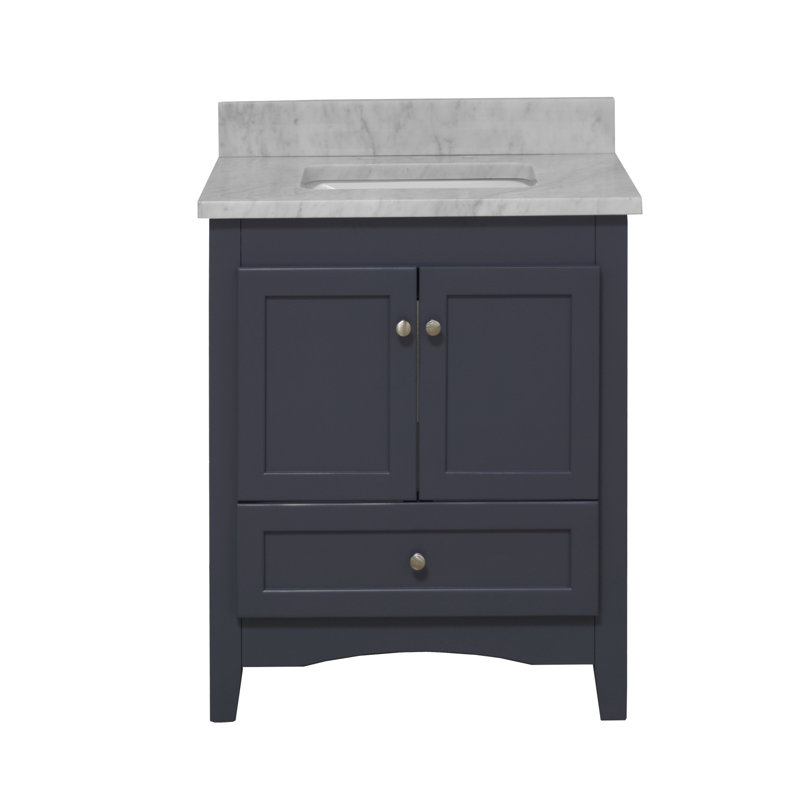 Ensemble de meuble-lavabo simple 30 po Edber, Marbre de Carrare, Gris marine