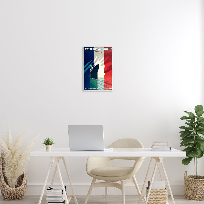 Plaque murale antique de bateau de croisière français, design par Marcus Jules, H 15 po x l 10 po