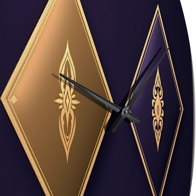 Rétro géométrie de diamant en mauve et or - horloge murale géométrique moderne, Moyenne