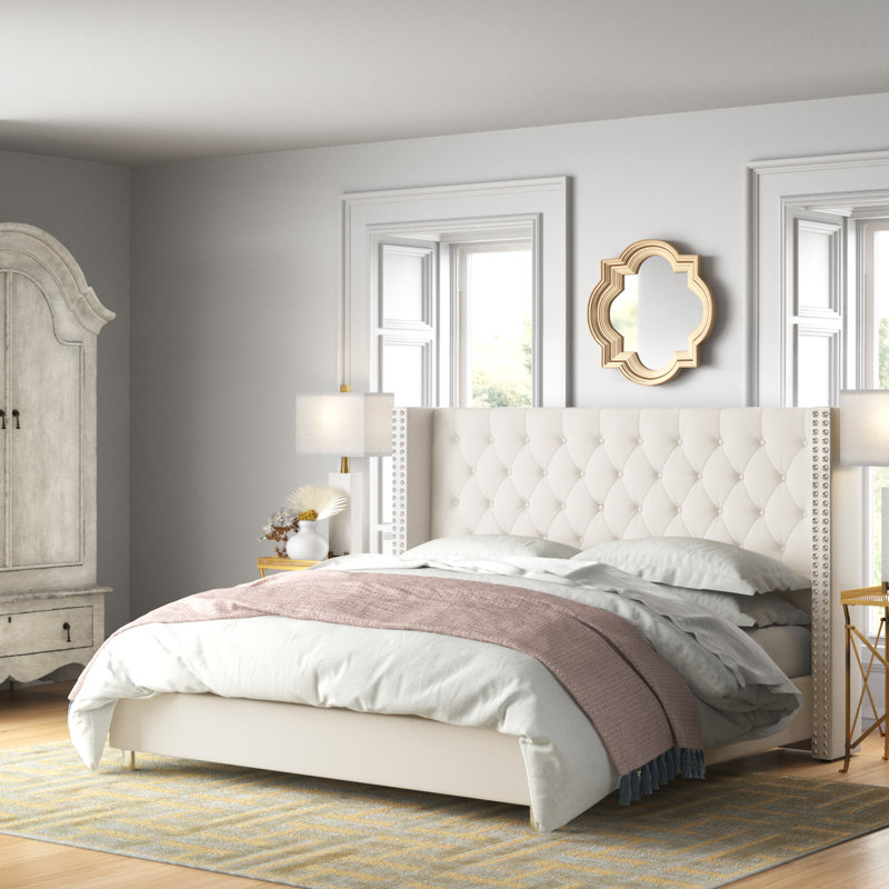 Occoquan Upholstered Wingback Bed, Queen, Cream