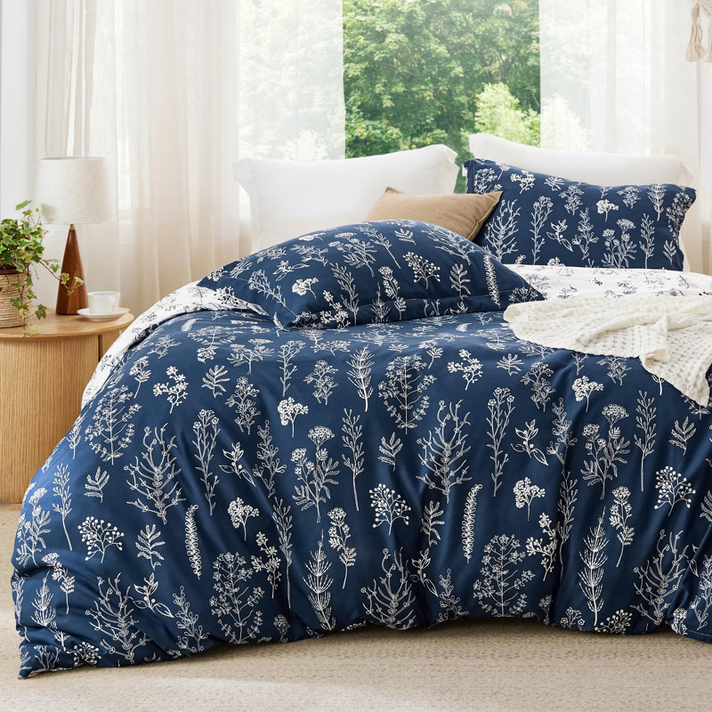 Best Seller Bedsure Comforter Set Reversible Cute Floral Bedding, 89GSM, Oversize King, Navy