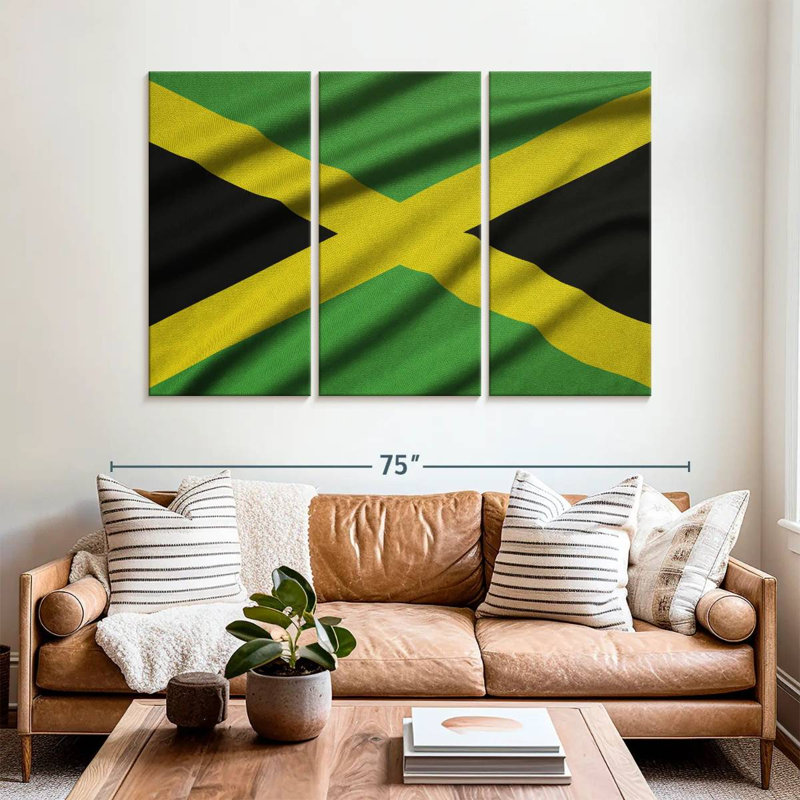 Borges arborant le drapeau de la Jamaïque, H 42 po x l 65 po
