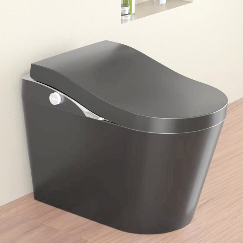 Smart Modern Toilet With Bidet, Auto Flush, Foot Sensor, Heated Seat, Warm Air Dry, Foam , And Adjustable Nozzle Positions - Matte Grey, Porcelain Material Bidet Dryer, Technology, Built In