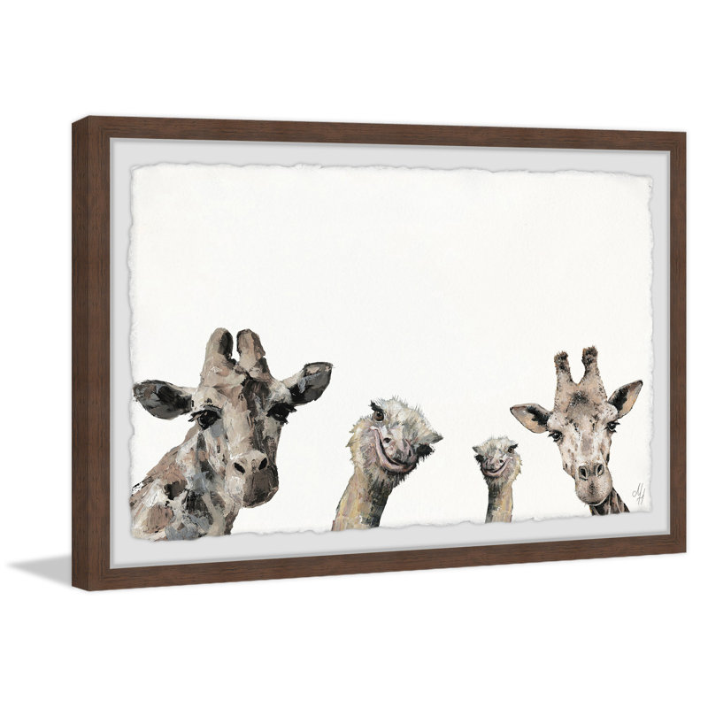 Girafes et autruches, reproduction encadrée, H 12 po x l 18 po x P 1,5 po, Brun