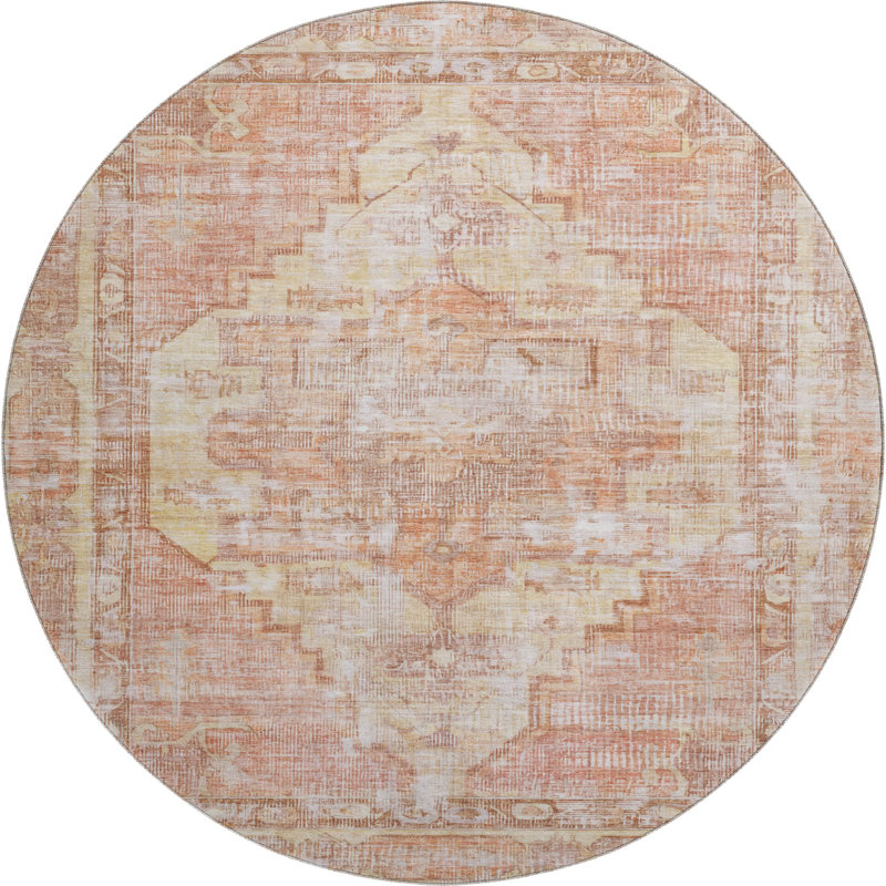 Premium Machine Washable Lucchesi AMF1729 Global Rug, Round 8'