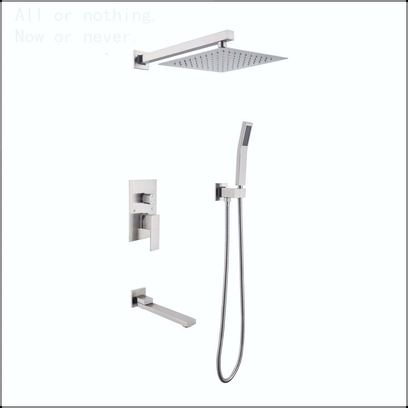 10-Inch Square Wall Mounted Rain Shower System, Brushed Nickel, Brushed Nickel