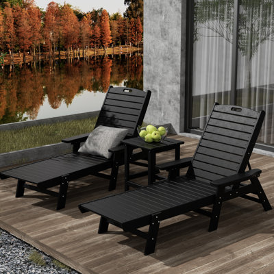 Shavon Outdoor Chaise Lounge with Table