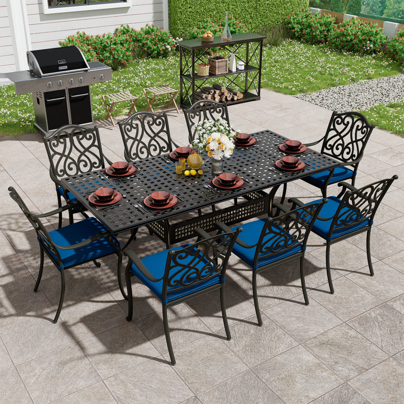 Ensemble repas d'extérieur rectangulaire pour 8 personnes L 80,31 po Patchell, Bleu