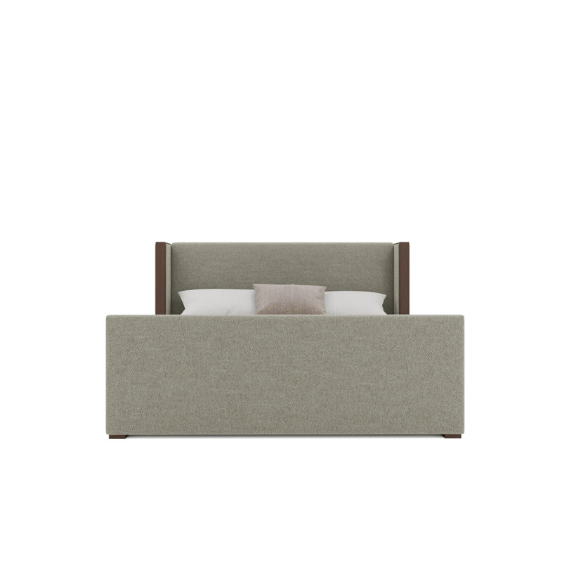 Irenne Luxe Footboard Low Upholstered Bed, Linen Latte, Queen