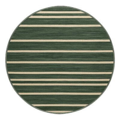 Machine Washable Horizontal Stripes Green Area Rug