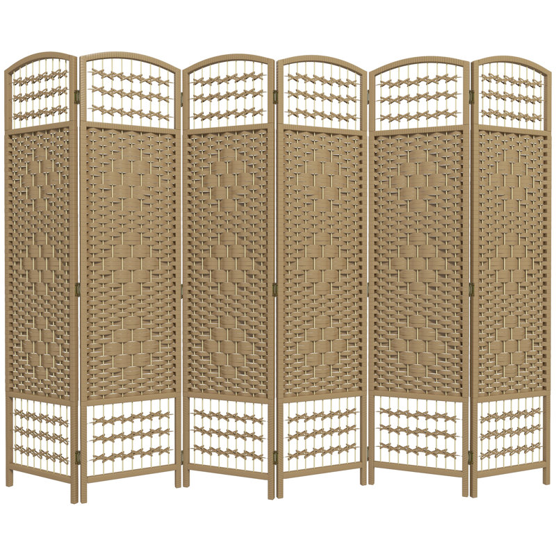 6 Panel Room Divider, Natural Wood