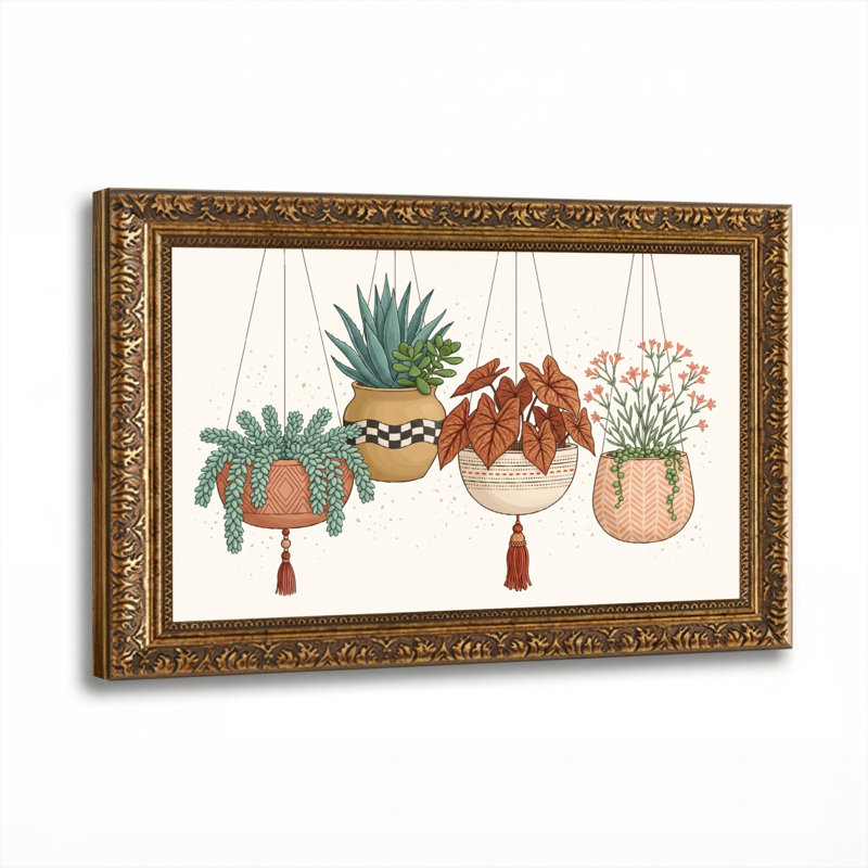Art mural en toile noyer doré pour salon, chambre à coucher, bureau ou vestibule - Décoration murale décorative avec plantes suspendues