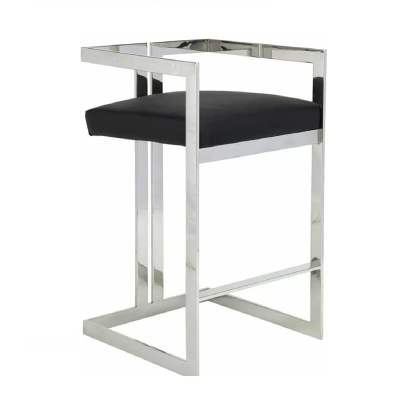 Tabouret de comptoir en cuir Gezina, Noir, noir, noir, noir