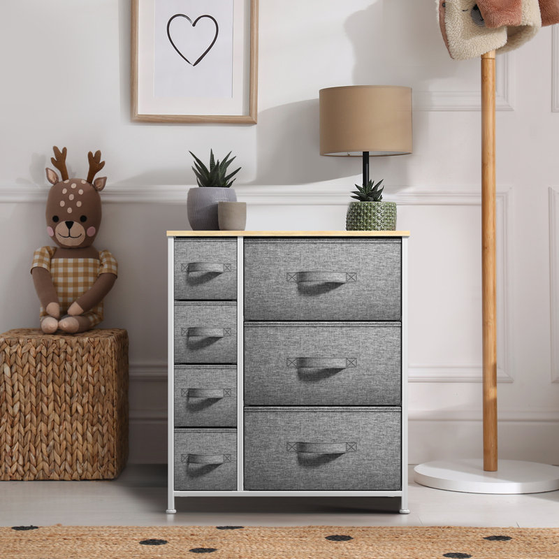  Commode 5 tiroirs avec structure en acier et plateau en bois Sorbus - Beige, Beige