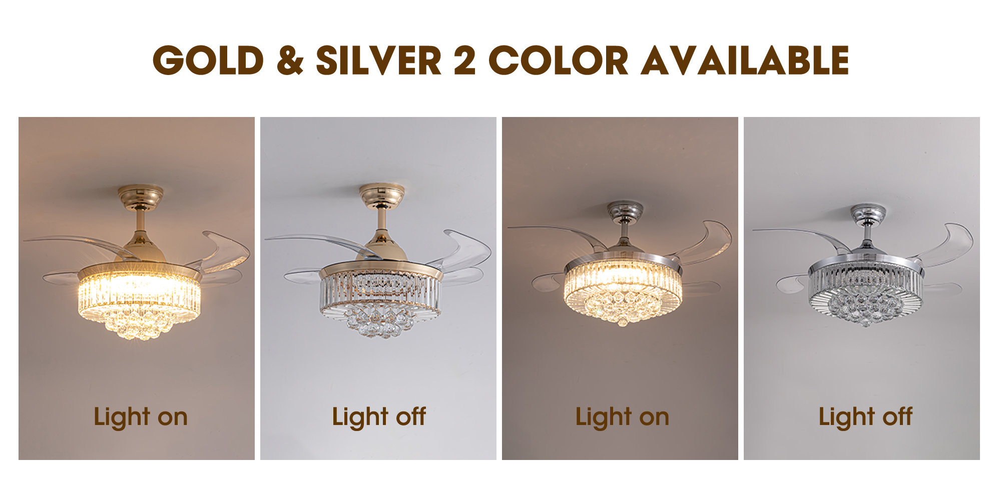 36-52 Inch Dimmable Crystal Ceiling Fan With LED Lights and Remote Control