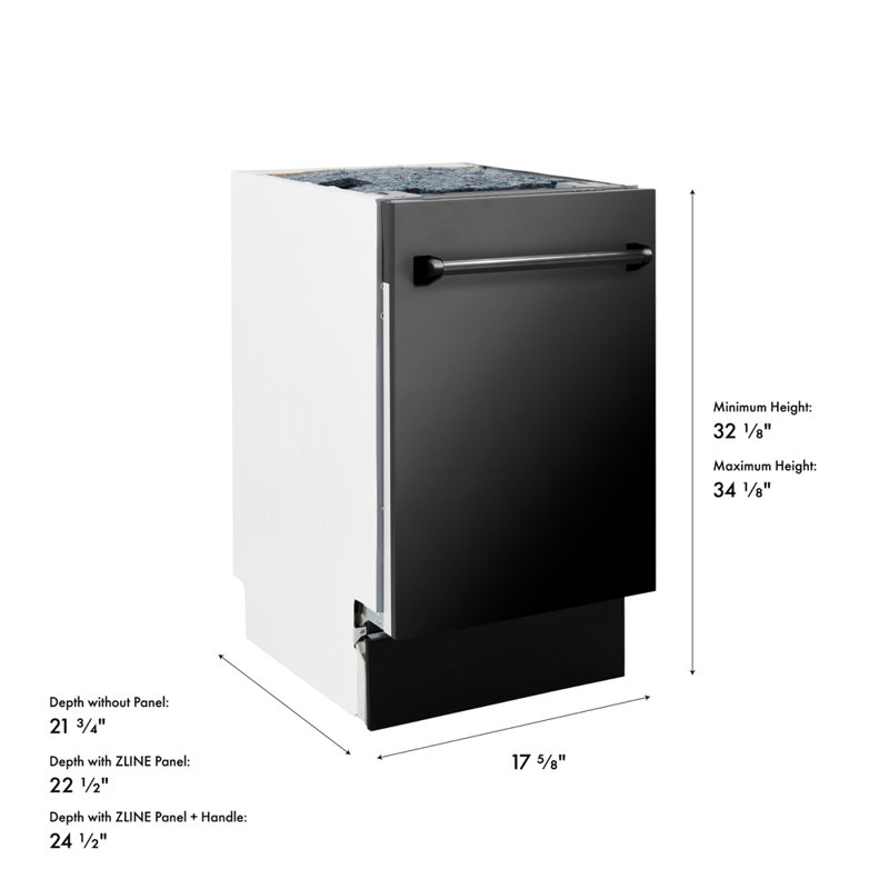 ZLINE 18" Tallac Series 3rd Rack Top Control Dishwasher with Stainless Steel Tub, 51dBa, Black Stainless Steel