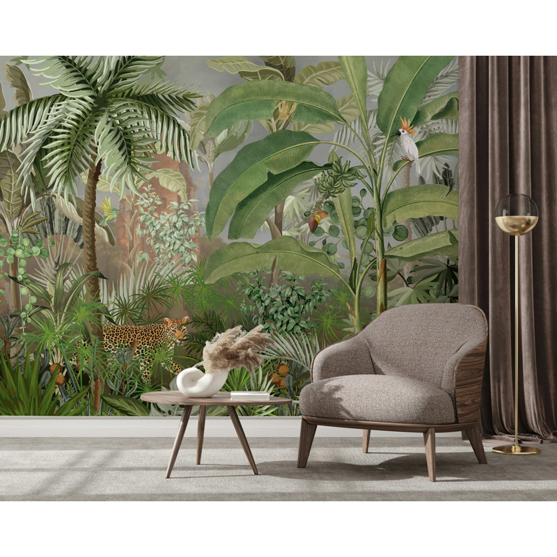 Papier peint amovible floral Rainforest Leopard, Non-Woven, 35.04" L x 55" W