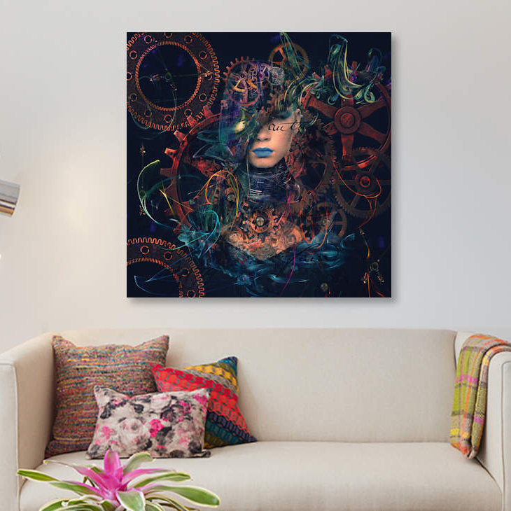 " Reincarnation " by Natalia Simongulashvili, 26" H x 26" W x 1.5" D, Black Floater Framed Canvas, No Mat