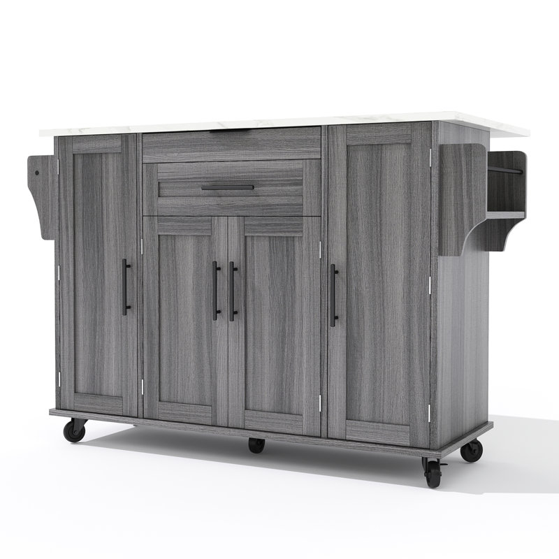 Wood Kitchen Island, Grey/White