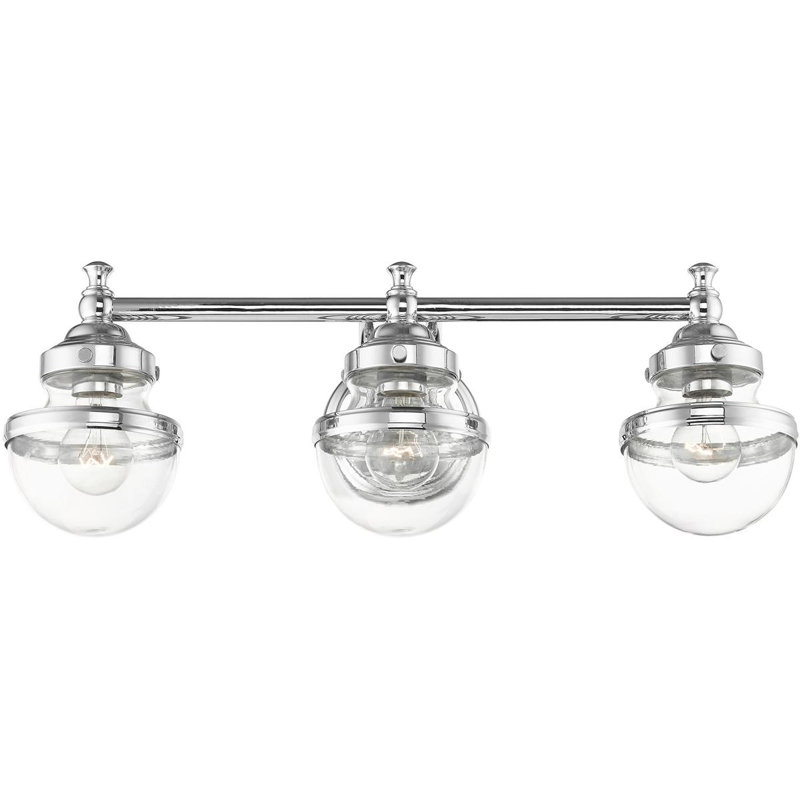 Éclairage pour salle de bain avec abat-jour en verre - luminaire de 24 po à 3 lumières., Chrome poli, Transparent