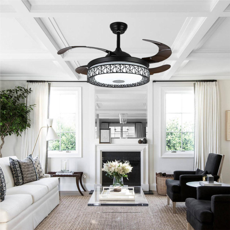 43" Ekain 3 - Blade LED Smart Retractable Blades Ceiling Fan with Remote Control and Light Kit Included