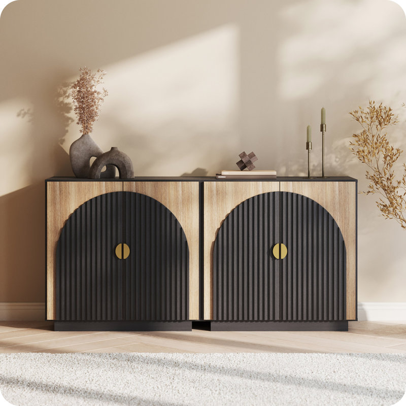 Set of 2 Symmetrical Arched Doors Sideboard Buffet Cabinet with Storage, , Camel