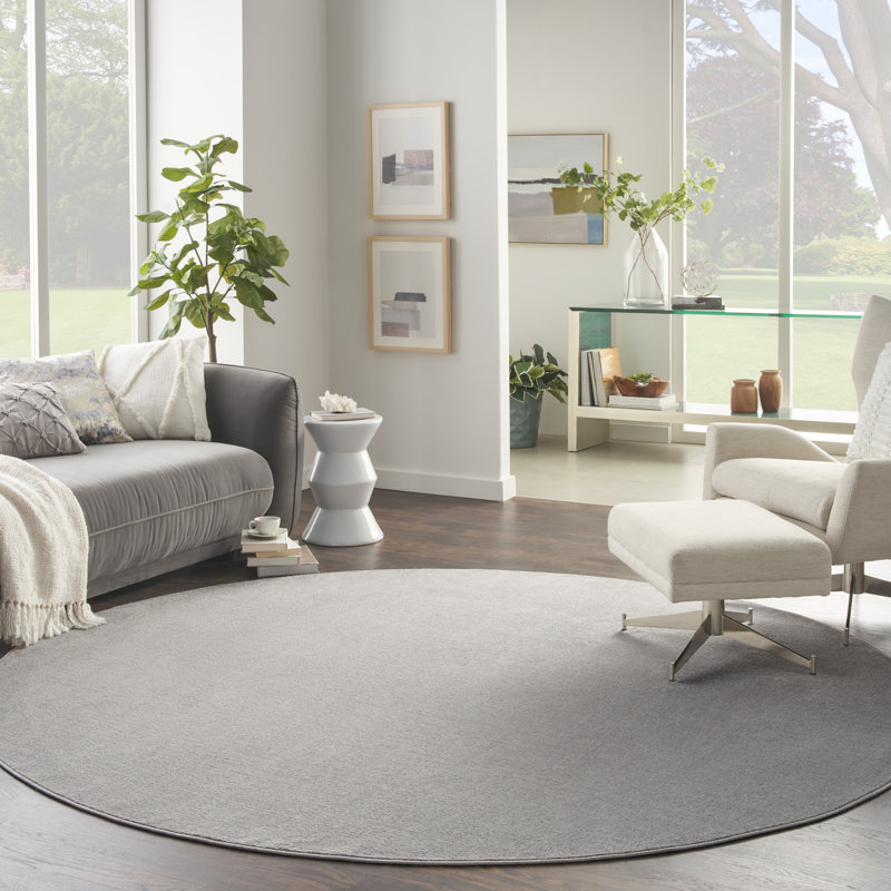 Tapis d'intérieur / extérieur argenté / gris Mullican Sandy, Rond 10pi