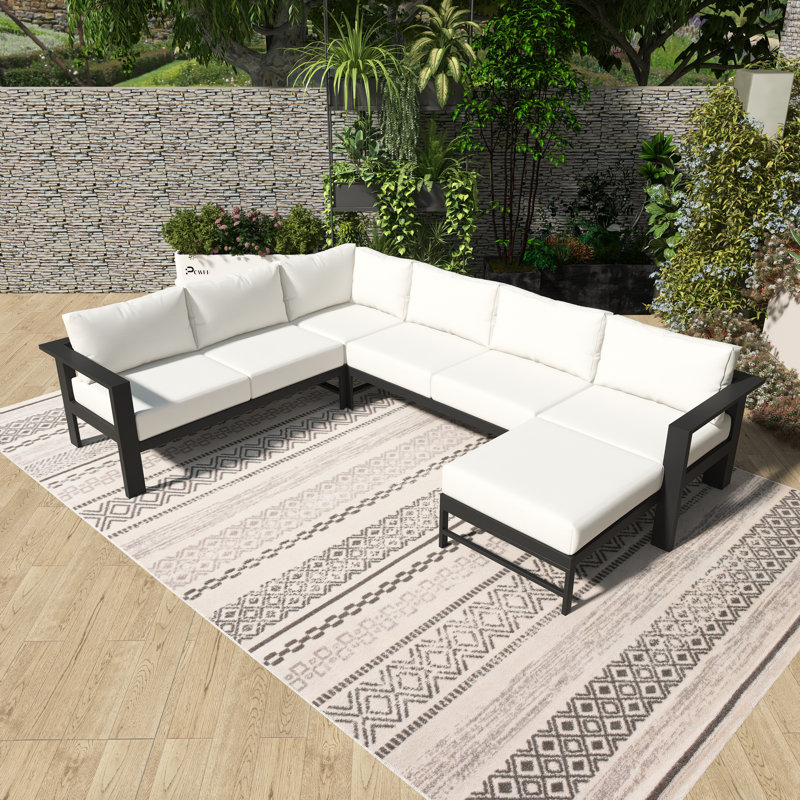 Ensemble de canapé d'extérieur 115,7 po en aluminium avec coussins blancs, Blanc