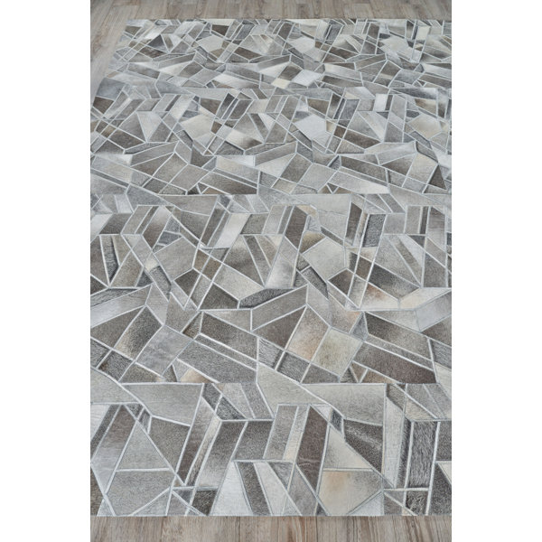 Exquisite Rugs Natural Hide Handmade Hand-Stitched Leather Cowhide Gray ...