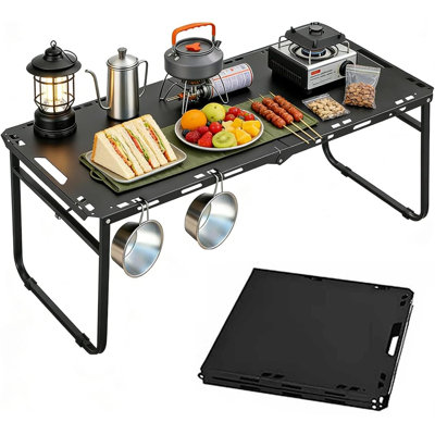 Foldable Camping Table With Gas Struts 3'5" Carbon Steel Large Outdoor Portable Table  For Hiking, BBQ, Picnic