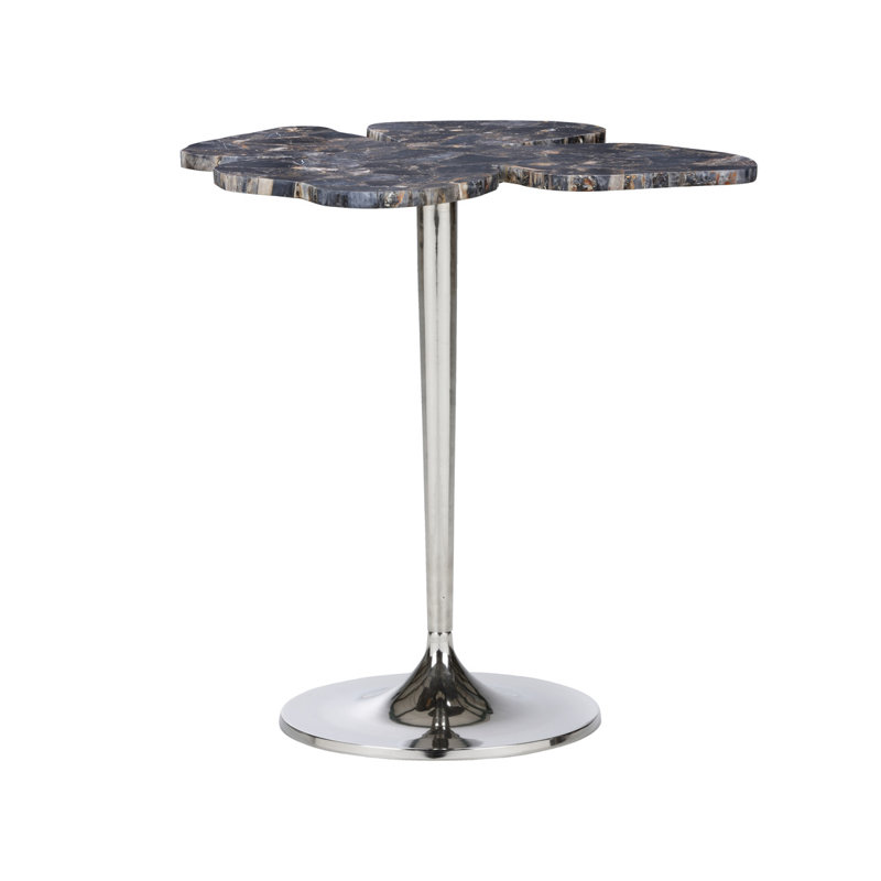 Petal Stone End Table, Petrified Wood, Silver