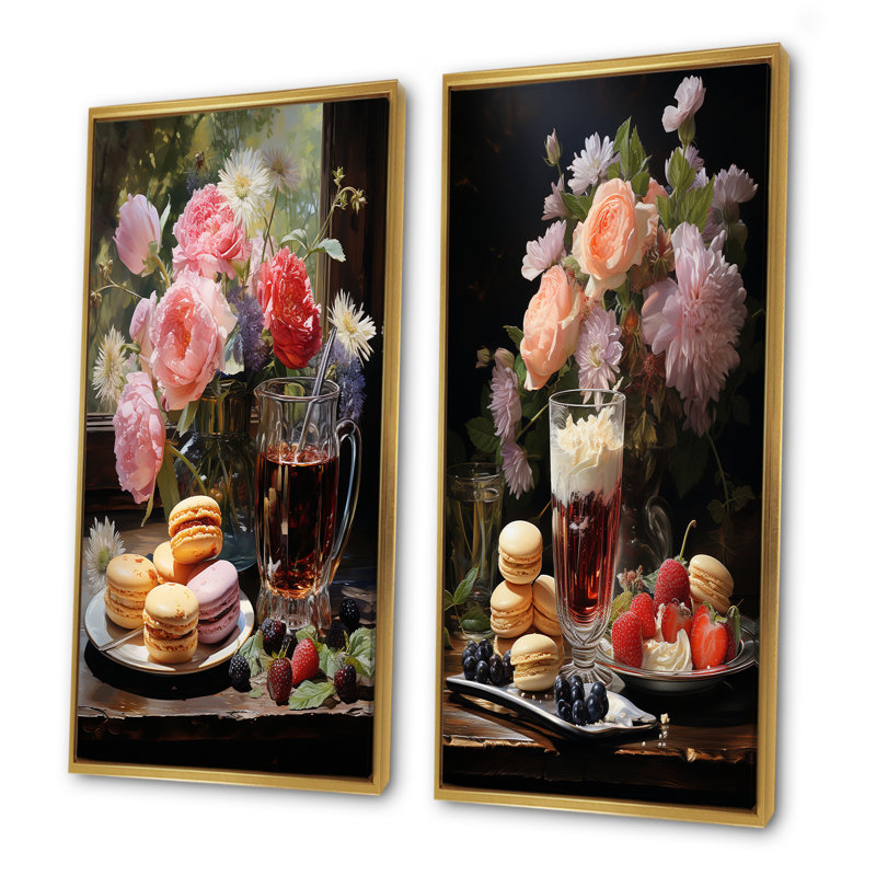 Ensemble de 2 décorations murales Dessert Harmony And Flowers - Desserts, H 32 po x l 33 po, Encadrement doré