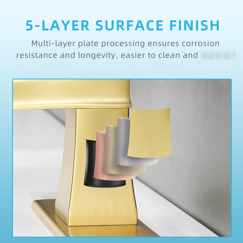 Brushed Gold Bathroom Sink Faucet, Waterfall Deck Plate, Pop Up Drain, Supply Lines, One Handle, Superior Quality Material
