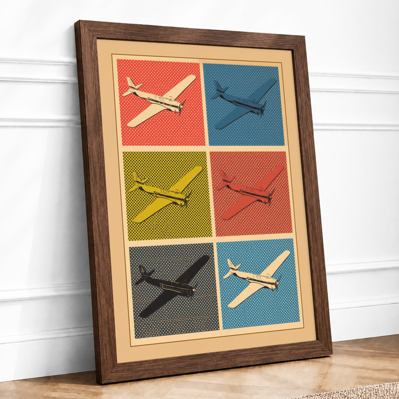 Glider Squadron Mid-Century - Framed Print, A2 - 59.4 x 42.0 cm, Walnut