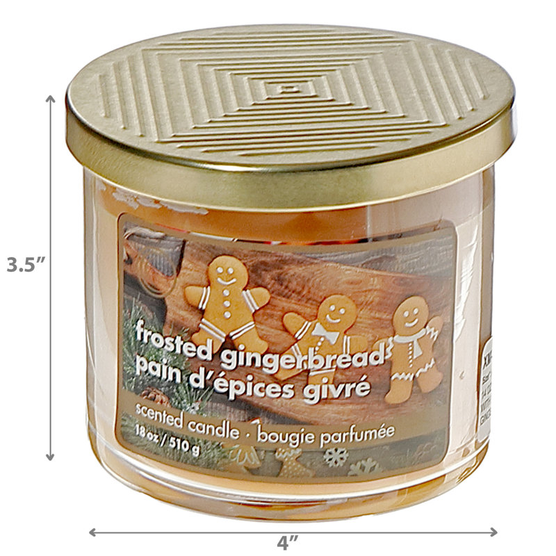 Bougie 14 W 3 Wick Jar avec couvercle en métal (pain d'épice givré) - ensemble de 2