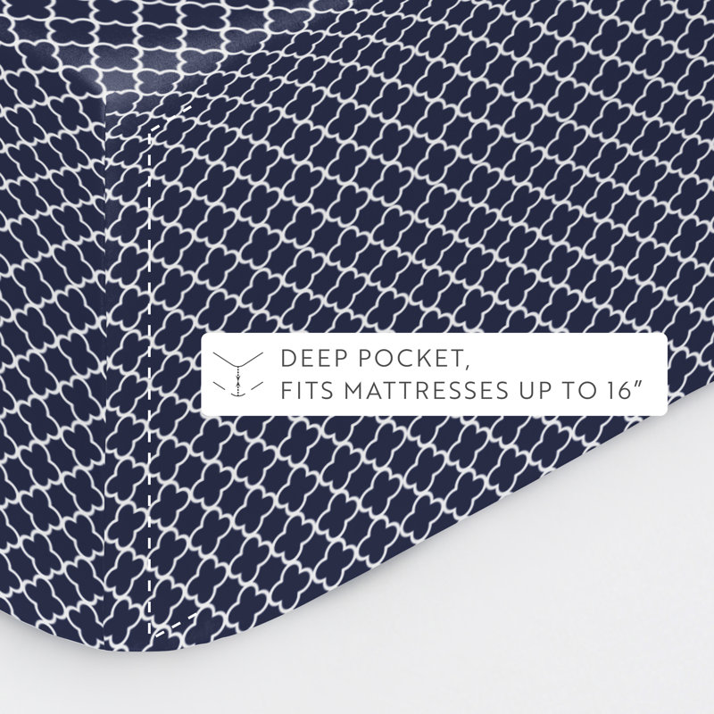Simply Soft™ Pattern Microfiber Sheet Set, Queen, Navy Quatrefoil